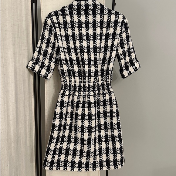 Maje Ricky Tweed Black White Houndstooth Mini Collar Shirt Mini Dress 36 - Picture 15 of 15